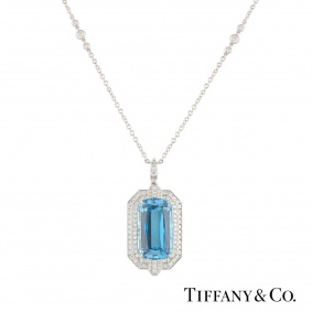Tiffany & Co, Platinum Aquamarine & Diamond Pendant